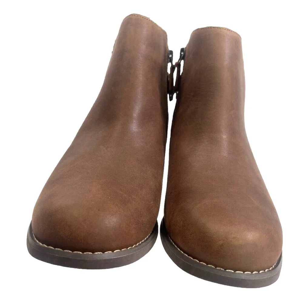 Spenco Brown Ankle Boots Dove Creek Zip Stitch Boho Prairie Womens size‎ 10